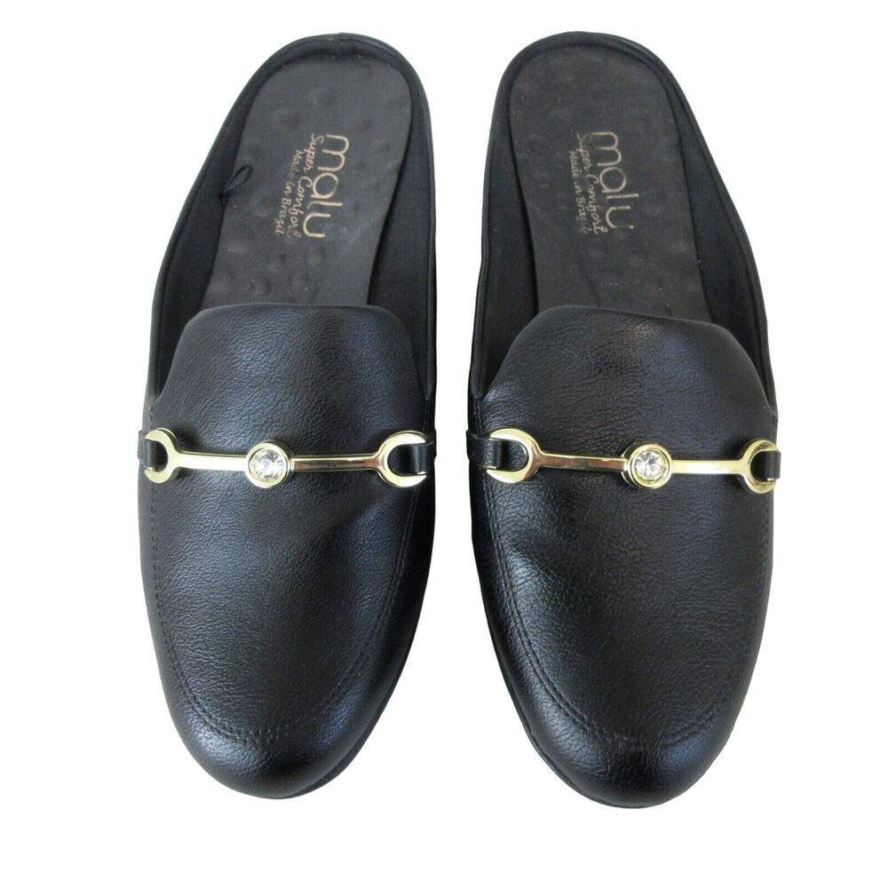 Malu Made in Brazil Womens Super Comfort  Eloa Mule Jewel Flats Wedge Black 8